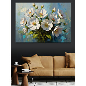 Vazoda Beyaz Çiçekler Buketi Tablosu Dekoratif Kanvas - Mdf Ahşap Tablo 100x140 cm