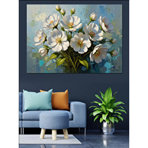 Vazoda Beyaz Çiçekler Buketi Tablosu Dekoratif Kanvas - Mdf Ahşap Tablo 100x140 cm