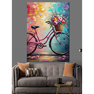 Sepeti Çiçekli Pembe Klasik Bisiklet Dekoratif Kanvas - Mdf Ahşap Tablo 100x140 cm