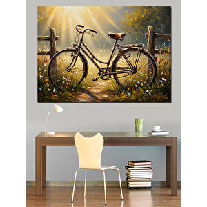 Çiçekli Yolda Klasik Bisiklet Dekoratif Kanvas - Mdf Ahşap Tablo 50x70 cm