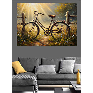 Çiçekli Yolda Klasik Bisiklet Dekoratif Kanvas - Mdf Ahşap Tablo 50x70 cm