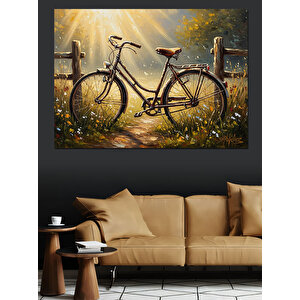 Çiçekli Yolda Klasik Bisiklet Dekoratif Kanvas - Mdf Ahşap Tablo 50x70 cm