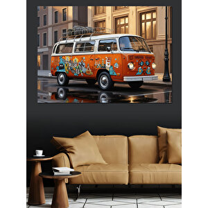 Çiçekli Nostaljik Minibüs Vosvos Tablosu Dekoratif Kanvas - Mdf Ahşap Tablo 100x140 cm
