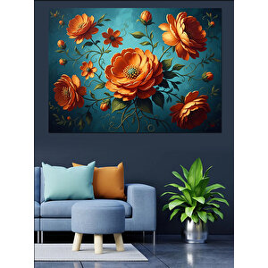 Turuncu Çiçekler Ve Yeşil Yapraklar Dekoratif Kanvas - Mdf Ahşap Tablo 50x70 cm