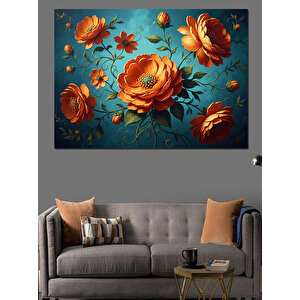 Turuncu Çiçekler Ve Yeşil Yapraklar Dekoratif Kanvas - Mdf Ahşap Tablo 50x70 cm