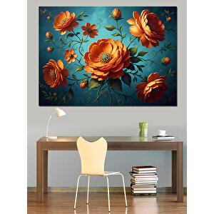 Turuncu Çiçekler Ve Yeşil Yapraklar Dekoratif Kanvas - Mdf Ahşap Tablo 50x70 cm