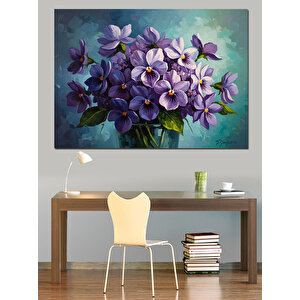 Vazoda Mor Çiçekler  Dekoratif Kanvas - Mdf Ahşap Tablo 100x140 cm