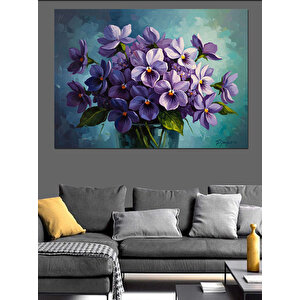 Vazoda Mor Çiçekler  Dekoratif Kanvas - Mdf Ahşap Tablo 100x140 cm