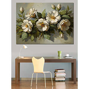 Beyaz Şakayık Çiçekleri Dekoratif Kanvas - Mdf Ahşap Tablo 70x100 cm