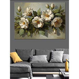 Beyaz Şakayık Çiçekleri Dekoratif Kanvas - Mdf Ahşap Tablo 70x100 cm
