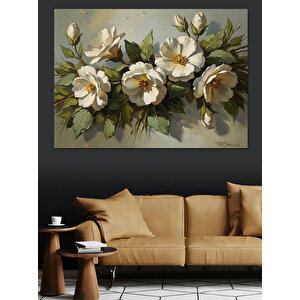 Beyaz Şakayık Çiçekleri Dekoratif Kanvas - Mdf Ahşap Tablo 70x100 cm