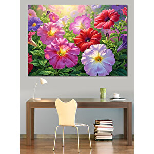 Renkli Bahar Çiçekleri Yağlı Boya Dekoratif Kanvas - Mdf Ahşap Tablo 100x140 cm