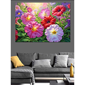 Renkli Bahar Çiçekleri Yağlı Boya Dekoratif Kanvas - Mdf Ahşap Tablo 100x140 cm