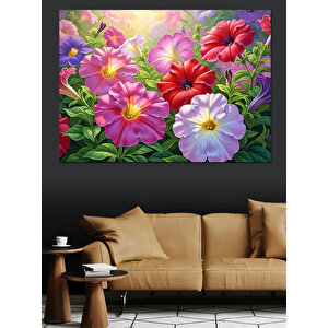 Renkli Bahar Çiçekleri Yağlı Boya Dekoratif Kanvas - Mdf Ahşap Tablo 100x140 cm