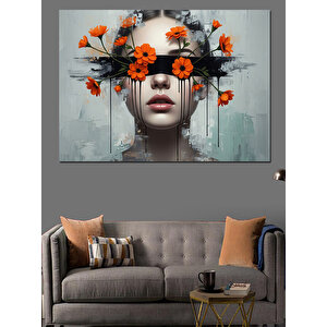 Gözleri Çiçekli Kadın Portresi Dekoratif Kanvas - Mdf Ahşap Tablo 70x100 cm