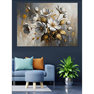 Vazo İçinde Beyaz Estetik Çiçekler Dekoratif Kanvas - Mdf Ahşap Tablo 50x70 cm