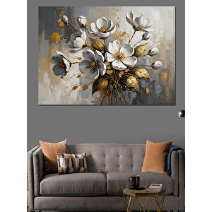 Vazo İçinde Beyaz Estetik Çiçekler Dekoratif Kanvas - Mdf Ahşap Tablo 50x70 cm