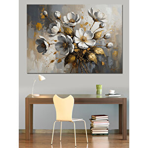 Vazo İçinde Beyaz Estetik Çiçekler Dekoratif Kanvas - Mdf Ahşap Tablo 50x70 cm