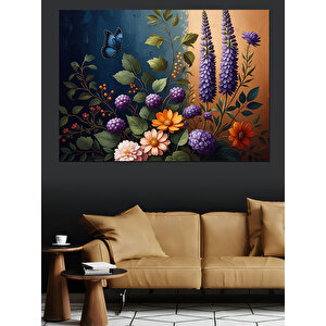Bahar Bahçesinde Mor Çiçekler Dekoratif Kanvas - Mdf Ahşap Tablo 100x140 cm