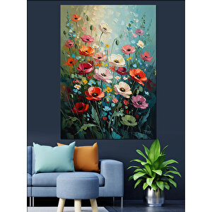 Renkli Bahar Çiçekleri Ve Bahçe Dekoratif Kanvas - Mdf Ahşap Tablo 100x140 cm