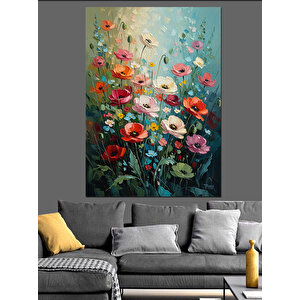 Renkli Bahar Çiçekleri Ve Bahçe Dekoratif Kanvas - Mdf Ahşap Tablo 100x140 cm