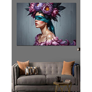 Gözleri Çiçekli Maskeli Kadın Dekoratif Kanvas - Mdf Ahşap Tablo 70x100 cm