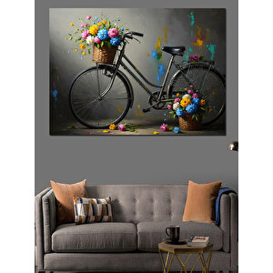 Bisiklet Sepetinde Renkli Çiçekler Tablosu Dekoratif Kanvas - Mdf Ahşap Tablo 50x70 cm