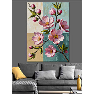 Bahar Dalında Pembe Çiçekler Dekoratif Kanvas - Mdf Ahşap Tablo 50x70 cm