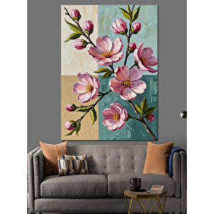 Bahar Dalında Pembe Çiçekler Dekoratif Kanvas - Mdf Ahşap Tablo 50x70 cm