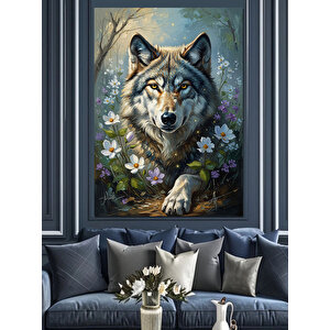 Çiçekler Arasında Gizlenen Kurt Dekoratif Kanvas - Mdf Ahşap Tablo 100x140 cm