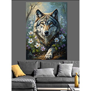 Çiçekler Arasında Gizlenen Kurt Dekoratif Kanvas - Mdf Ahşap Tablo 100x140 cm