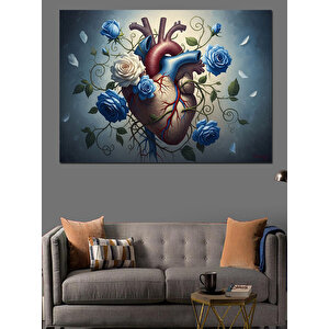 Çiçeklerle Kaplanmış İnsan Kalbi Sanatı Dekoratif Kanvas - Mdf Ahşap Tablo 100x140 cm