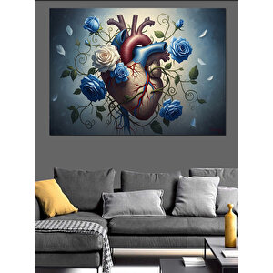 Çiçeklerle Kaplanmış İnsan Kalbi Sanatı Dekoratif Kanvas - Mdf Ahşap Tablo 100x140 cm