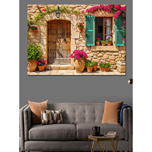 Çiçekli Kapı Önü Ve Kırsal Ev Dekoratif Kanvas - Mdf Ahşap Tablo 100x140 cm