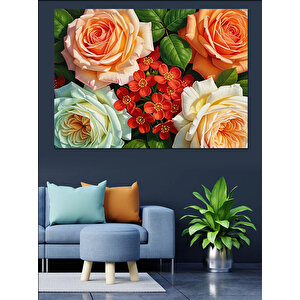 Renkli Çiçekler Ve Kelebekler Tablosu Dekoratif Kanvas - Mdf Ahşap Tablo 70x100 cm