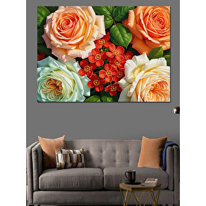 Renkli Çiçekler Ve Kelebekler Tablosu Dekoratif Kanvas - Mdf Ahşap Tablo 70x100 cm