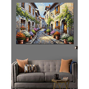 Çiçekli Sokak Ve Tarihi Evler Dekoratif Kanvas - Mdf Ahşap Tablo 50x70 cm