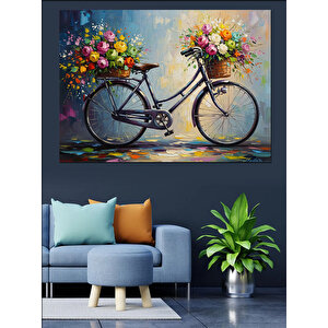 Sepeti Çiçekli Nostaljik Bisiklet Tablosu Dekoratif Kanvas - Mdf Ahşap Tablo 100x140 cm