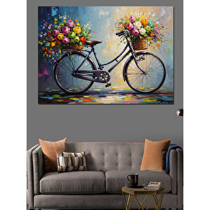 Sepeti Çiçekli Nostaljik Bisiklet Tablosu Dekoratif Kanvas - Mdf Ahşap Tablo 100x140 cm