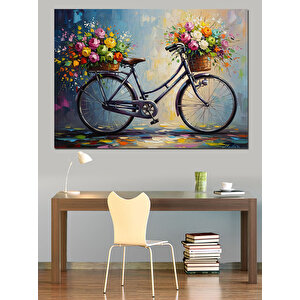 Sepeti Çiçekli Nostaljik Bisiklet Tablosu Dekoratif Kanvas - Mdf Ahşap Tablo 100x140 cm