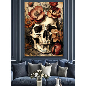 Çiçekli Ve Kelebekli Kurukafa Sanatı Dekoratif Kanvas - Mdf Ahşap Tablo 50x70 cm