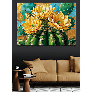 Kaktüs Üzerinde Açan Sarı Çiçekler Dekoratif Kanvas - Mdf Ahşap Tablo 70x100 cm