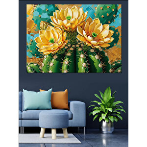 Kaktüs Üzerinde Açan Sarı Çiçekler Dekoratif Kanvas - Mdf Ahşap Tablo 70x100 cm