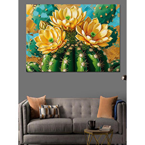 Kaktüs Üzerinde Açan Sarı Çiçekler Dekoratif Kanvas - Mdf Ahşap Tablo 70x100 cm