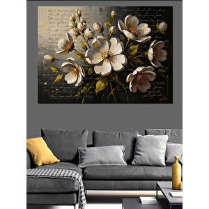Vazoda Beyaz Bahar Çiçekleri Buketi Dekoratif Kanvas - Mdf Ahşap Tablo 50x70 cm