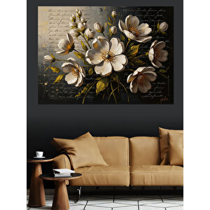 Vazoda Beyaz Bahar Çiçekleri Buketi Dekoratif Kanvas - Mdf Ahşap Tablo 50x70 cm