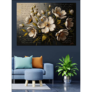 Vazoda Beyaz Bahar Çiçekleri Buketi Dekoratif Kanvas - Mdf Ahşap Tablo 50x70 cm