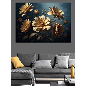 Altın Sarısı Büyük Modern Çiçekler Dekoratif Kanvas - Mdf Ahşap Tablo 100x140 cm