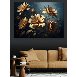 Altın Sarısı Büyük Modern Çiçekler Dekoratif Kanvas - Mdf Ahşap Tablo 100x140 cm