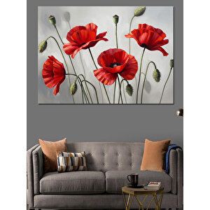 İnce Dallarda Kırmızı Gelincik Çiçekleri Dekoratif Kanvas - Mdf Ahşap Tablo 70x100 cm